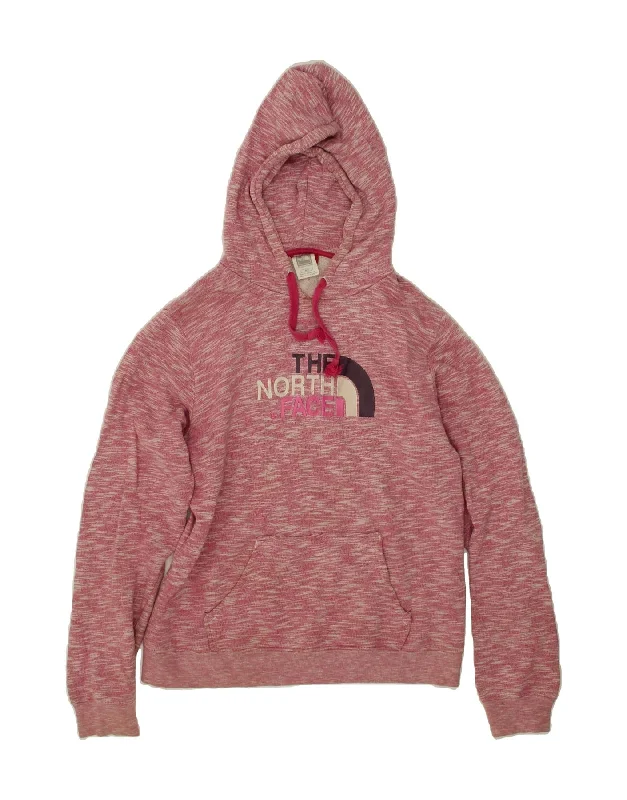 THE NORTH FACE Womens Graphic Hoodie Jumper UK 14 Medium Pink Flecked Hoodie with Turtle Neck Cozy Winter