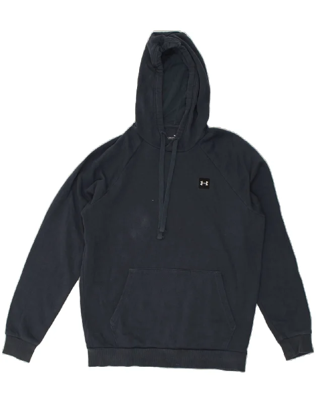 UNDER ARMOUR Mens Cold Gear Hoodie Jumper Small Navy Blue Cotton Hoodie with High Neck Warm Protective