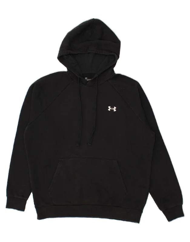 UNDER ARMOUR Mens Hoodie Jumper Large Black Cotton Hoodie with Set-In Sleeves Structured Classic