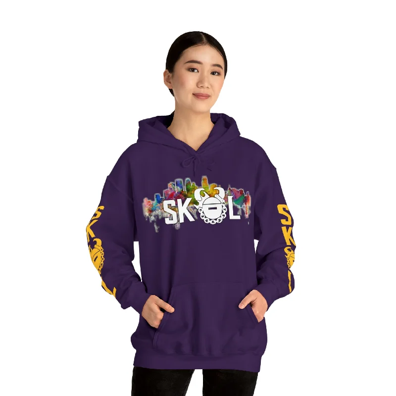 Unisex Heavy Blend™ Hooded Sweatshirt - Skyline + Original (Sleeves) Hoodie with Tie-Dye Psychedelic Retro