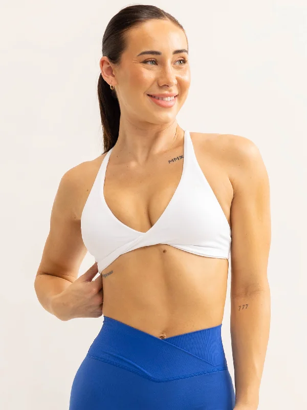 Activate Twist Sports Bra - White Wireless Lace Bra