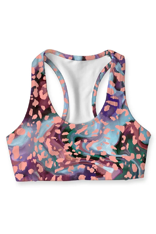 Bora Bora Stella Watercolor Seamless Racerback Sport Yoga Bra - Women Adjustable Comfort Bra