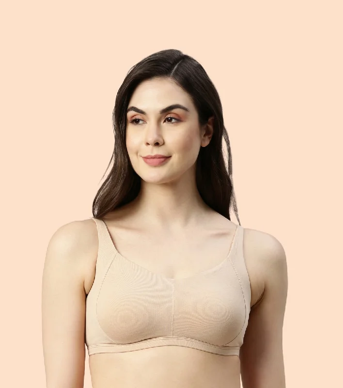 Enamor Intellifresh A058 Eco-antimicrobial Cotton Minimizer Bra for Women- Full Coverage, Padded and Wirefree - Pale Skin Lace Back Bra