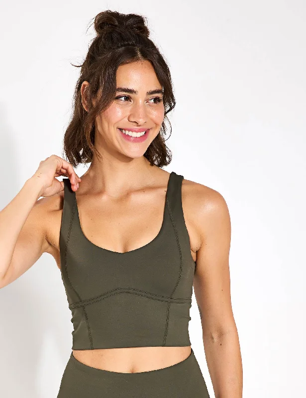 Ava Long Sports Bra - Army Green Sports Support Bra