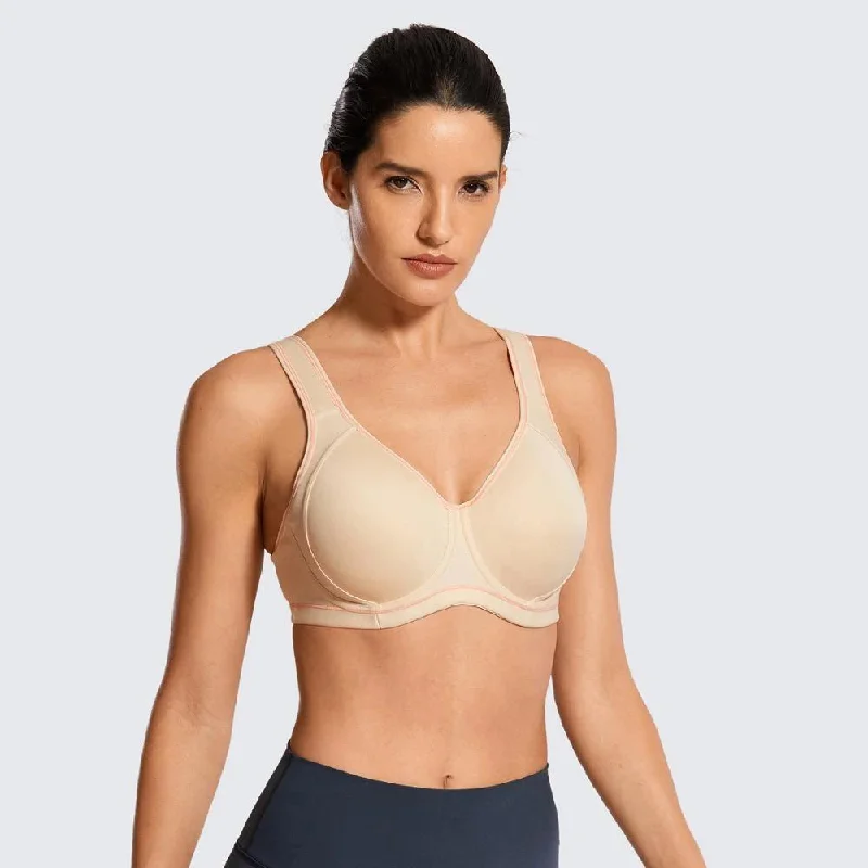 Luv High Impact Underwire Molded Sports Bra - Beige/ Black Full Support Bra