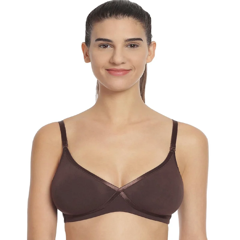 Medium Coverage Non Padded Non wired Cross Over Seamless Organic Cotton Bra-CB-402 Elegant Satin Bralette