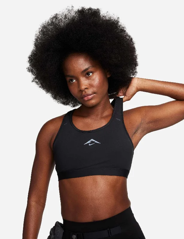 Trail Swoosh On-The-Run Sports Bra - Black/Dark Smoke Grey Sporty Compression Bra