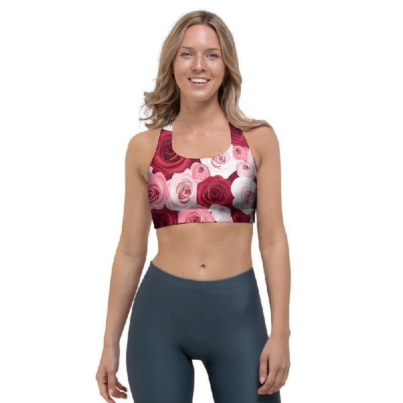 Red And Pink Rose Floral Sports Bra Seamless Bra Design