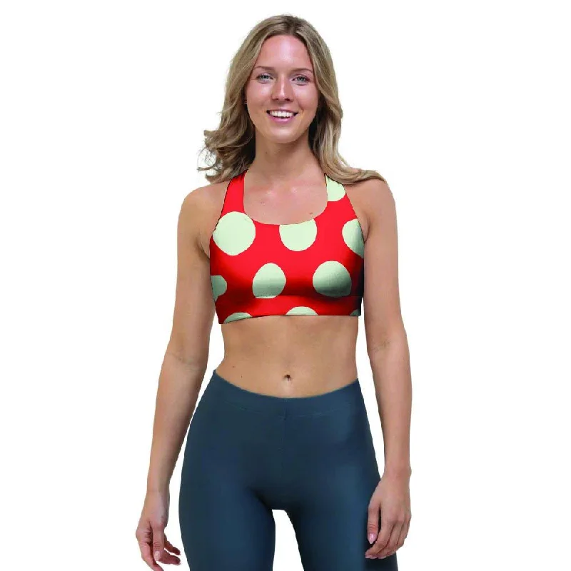 Red And White Polka Dot Sports Bra Adjustable Comfort Bra