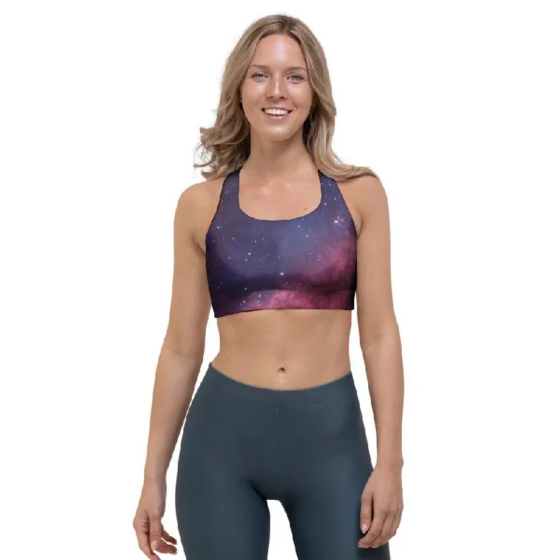 Red Cosmic Galaxy Space Sports Bra Sporty Wireless Bra