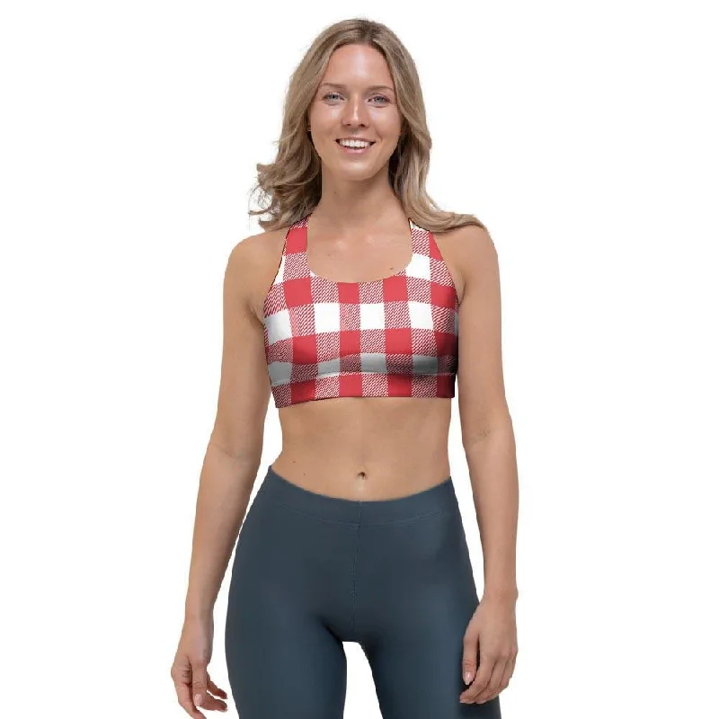 Red Lumberjack Sports Bra Sporty Compression Bra