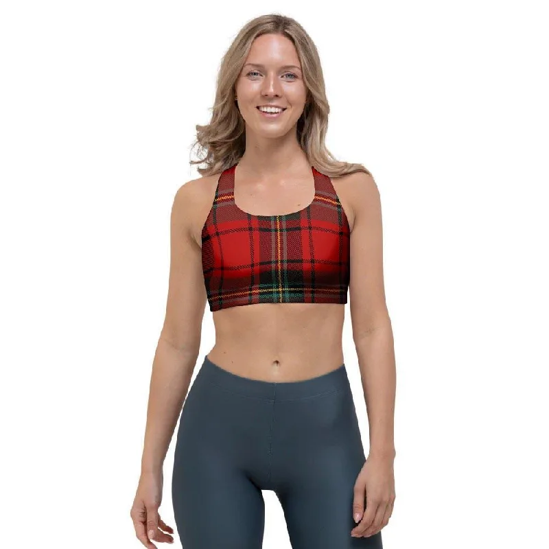 Red Plaid Tartan Sports Bra Comfortable Lace Bralette