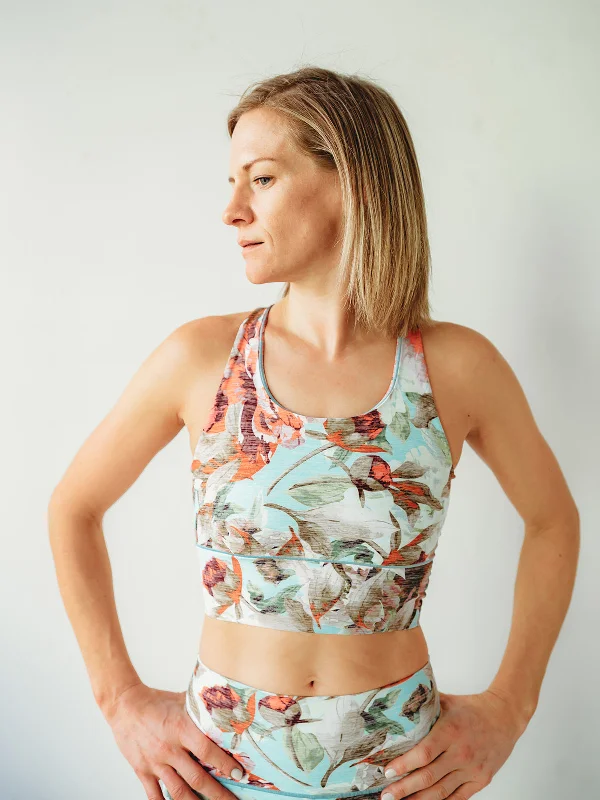 Teal Floral Longline Sports Bra *FINAL SALE* Classic Wire-Free Bra