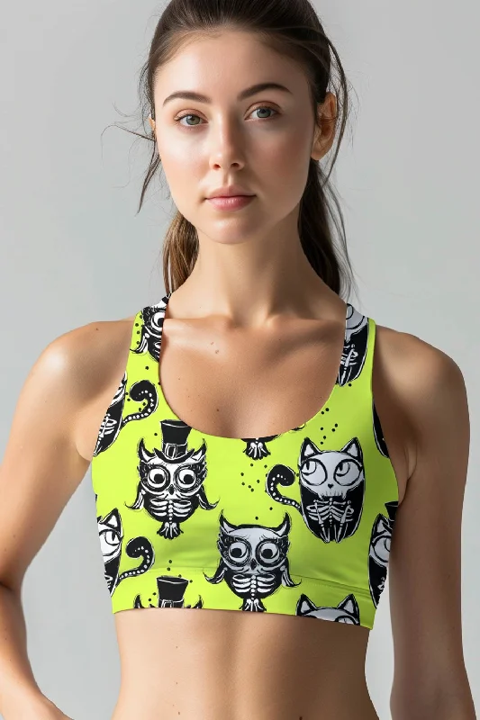 Voodoo Stella Yellow Skeleton Printed Seamless Sport Yoga Bra - Women Strapless Support Bra