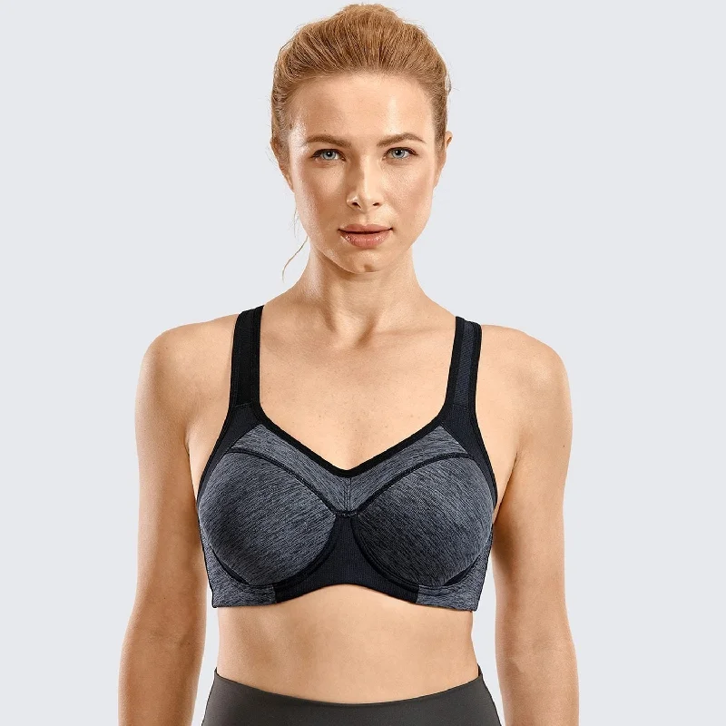 Yara High Impact Racerback Underwire Sports Bra | C-G Cup| Grey Ash - Dark Purple Stylish Lace Bralette