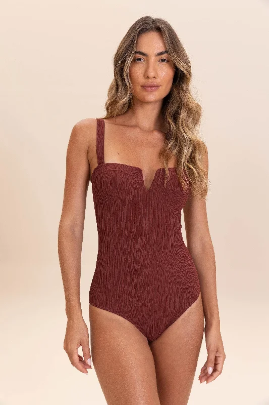 Curl V-Neck One-Piece Swimsuit Chic Beach Cover-Up