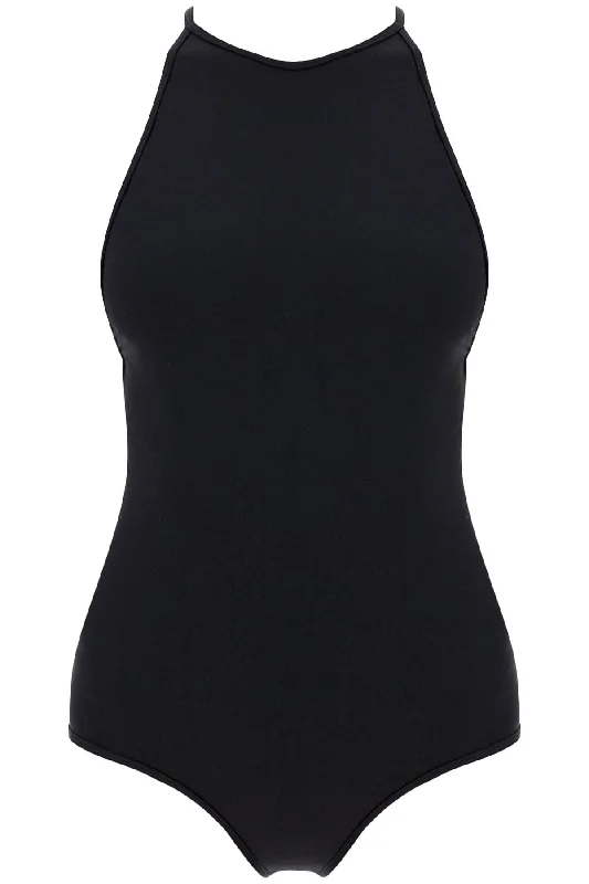 halter neck one-piece swims 243 WRW4711 FB0097 BLACK V-Neck Swim Dress