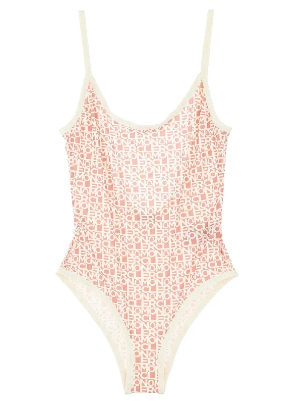 Logo Print One-piece Swimsuit Beachy Ruffle Bikini