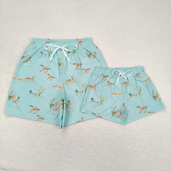 RTS Daddy and Boy Summer Ducks Trunks Swimsuits Swimwears Elegant Ruffle Swimsuit