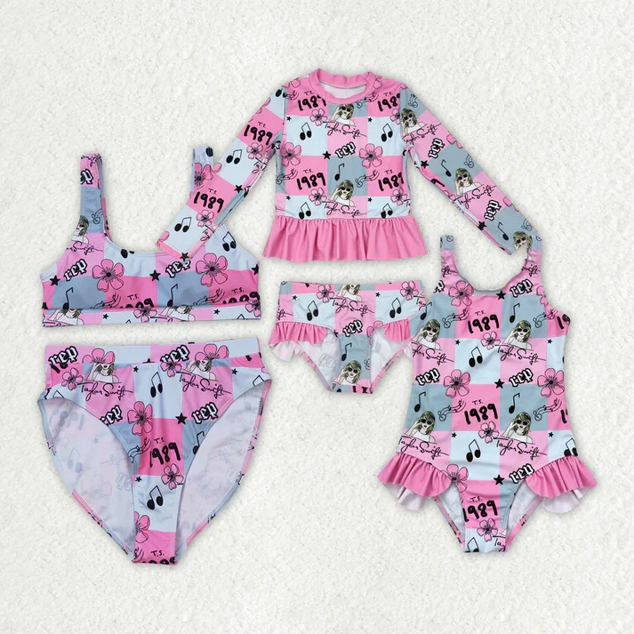 RTS Mommy and Me Baby Girls Pink Singer Sister Summer Sibling Swimsuits Stylish Beachwear Set