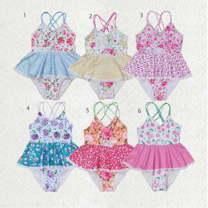 RTS NO MOQ Baby Girls Summer Ruffle One Piece Sibling Sister Swimsuits Classic Two-Piece Bikini