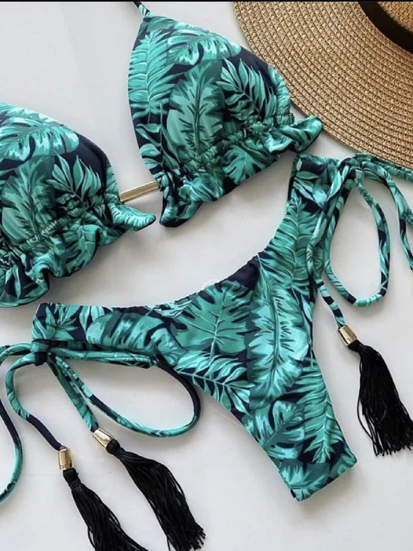 Tropical Print Two-Piece Female Sport Swimwear or Beachwear Quick-Dry Swimsuit