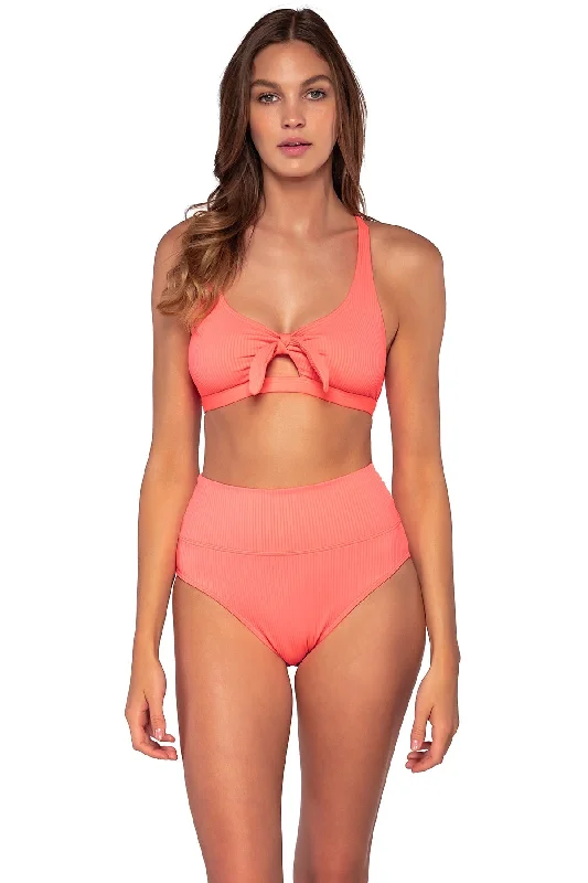 Sunsets Women's Swimwear Neon Coral Brandi Bralette Bikini Top Floral Swimwear Set