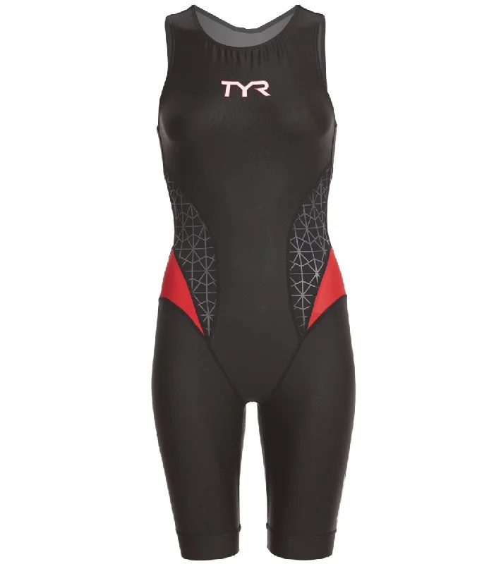 TYR Women's Torque Pro Swim Skin Black/Red Flirty Ruffle Swimsuit