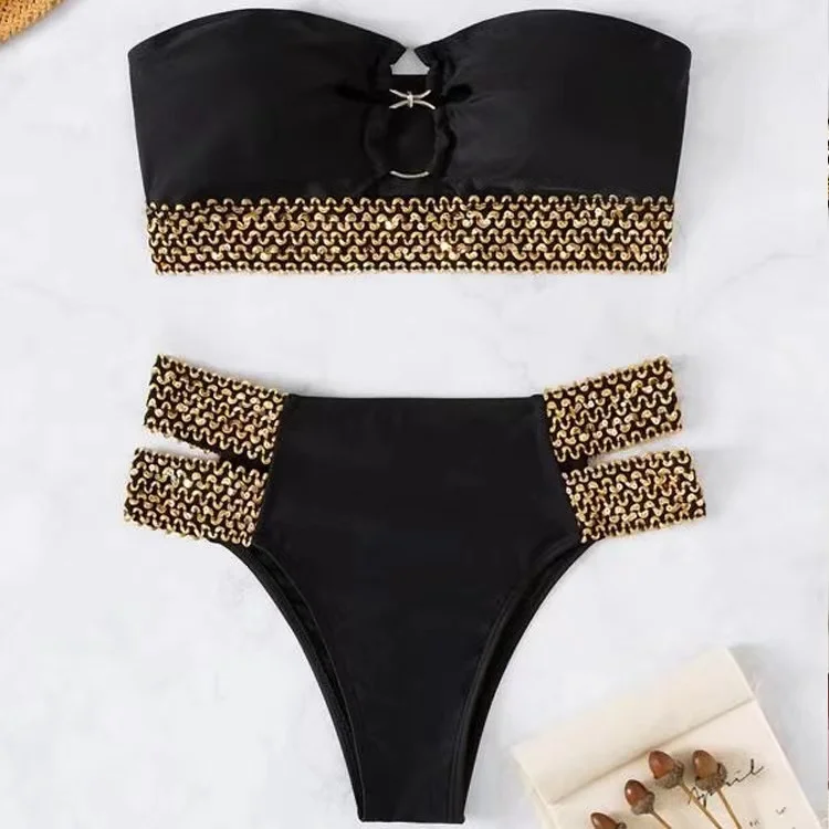 Women'S Sexy Hollow Chain Beach Swimsuit Two-Piece Set Sexy Two-Piece Set