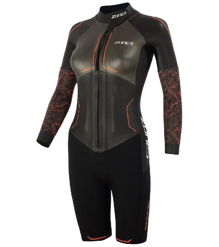 Zone3 Women's Evolution Short Sleeve SwimRun Wetsuit Black/Orange/Gunmetal Adjustable Bikini Bottoms