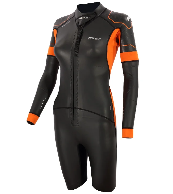 Zone3 Women's Versa Short Sleeve SwimRun Wetsuit Black/Orange/Gunmetal Mesh Panel Swimwear