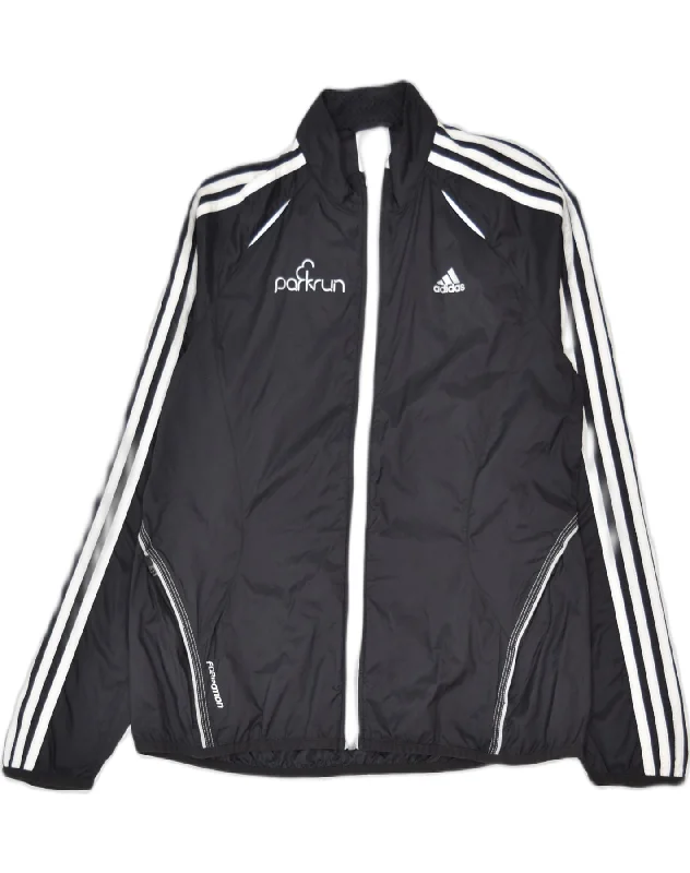 ADIDAS Womens Graphic Tracksuit Top Jacket UK 14 Medium Black Nylon Fleece Jacket Down Jacket Parka