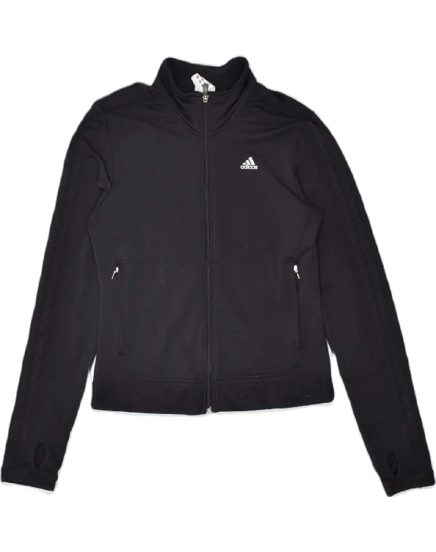 ADIDAS Womens Tracksuit Top Jacket UK 14 Medium Black Polyester Hoodie Zip-Up Jacket Button-Up Jacket