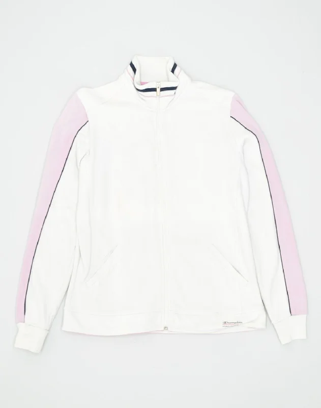 CHAMPION Womens Tracksuit Top Jacket Large White Colourblock Cotton A-Line Jacket Boat Neck Shawl Collar