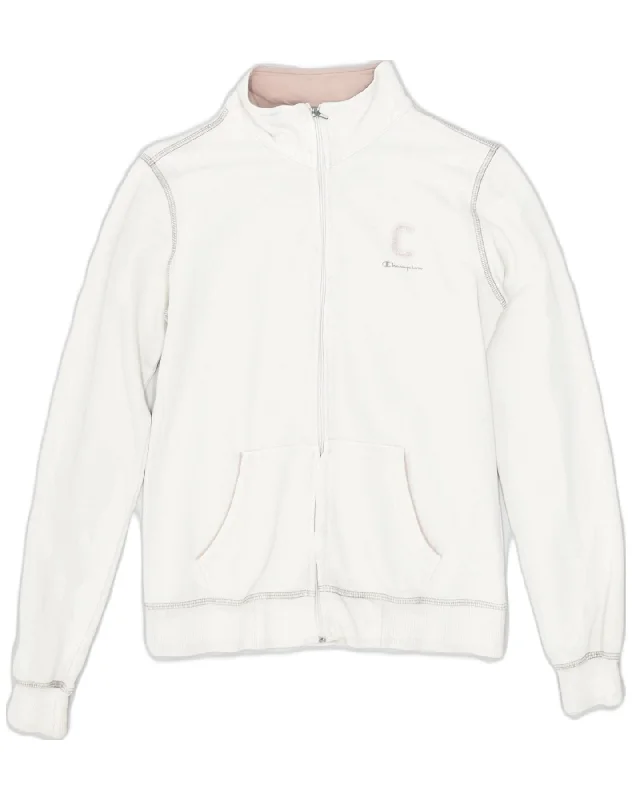 CHAMPION Womens Tracksuit Top Jacket UK 10 Small Off White Cotton Zippered Jacket Buttoned Jacket Snapped Jacket