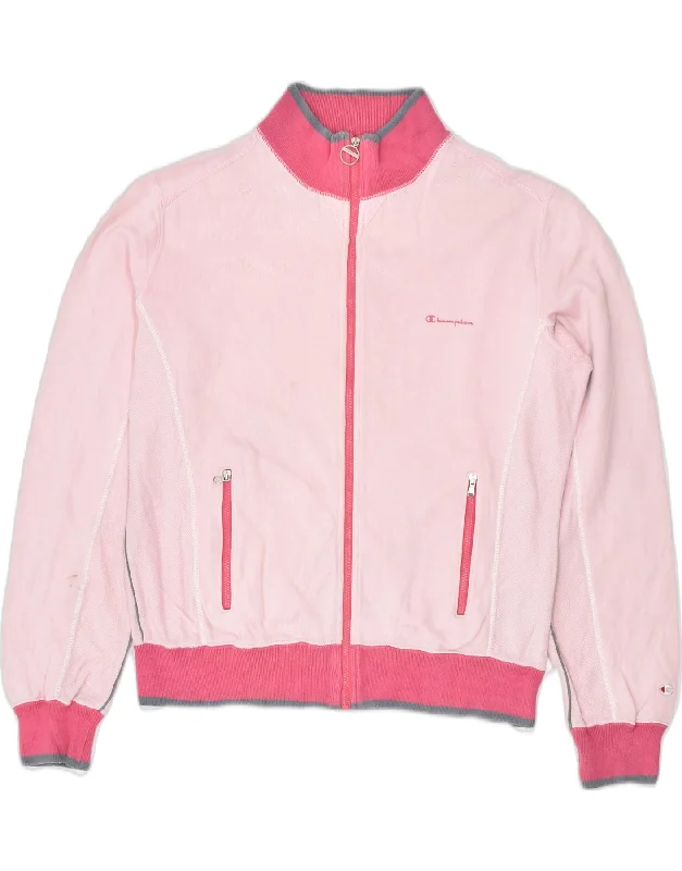 CHAMPION Womens Tracksuit Top Jacket UK 14 Medium Pink Colourblock Cotton Herringbone Jacket Houndstooth Jacket Plaid Jacket