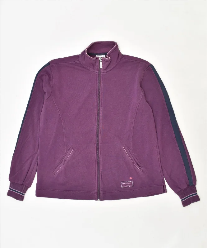 CHAMPION Womens Tracksuit Top Jacket UK 16 Large Purple Cotton Insulated Jacket Fitted Jacket Loose Jacket