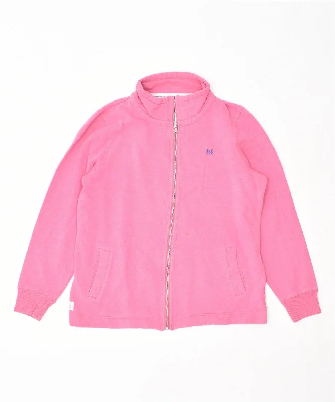 CREW CLOTHING Womens Tracksuit Top Jacket US 12 Large Pink Cotton Zip Front Button Front Snap Front