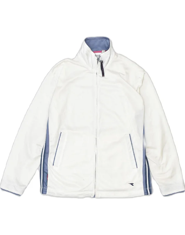 DIADORA Womens Oversized Tracksuit Top Jacket UK 10 Small White Polyester Fleece Jacket Down Jacket Parka