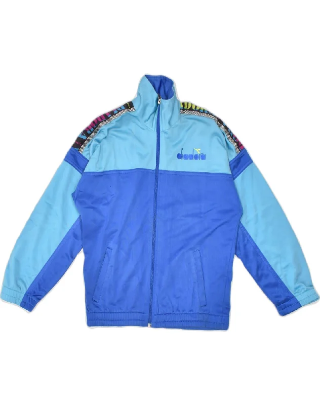 DIADORA Womens Tracksuit Top Jacket IT 40 Small Blue Colourblock Polyester Lace Jacket Ribbed Jacket Sequined Jacket