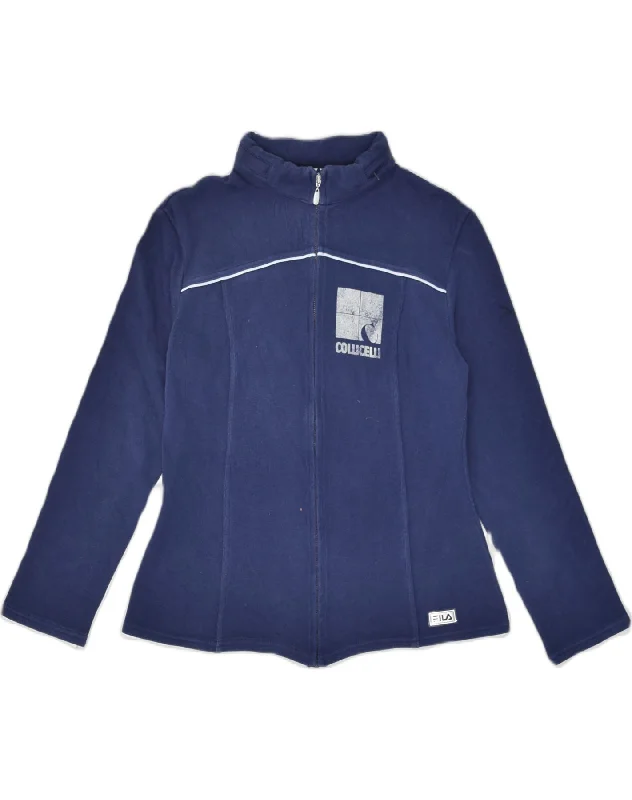 FILA Womens Graphic Hooded Tracksuit Top Jacket UK 14 Large Navy Blue V-Neck Jacket Boat Neck Jacket Square Neck Jacket