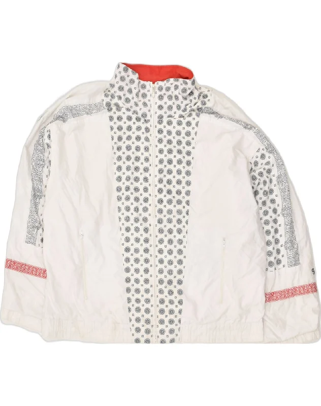 FILA Womens Tracksuit Top Jacket US 16 2XL White Spotted Polyester Fitted Jacket Loose Jacket Oversized Jacket