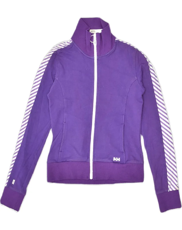 HELLY HANSEN Womens Tracksuit Top Jacket UK 6 XS Purple Cotton Fleece Fabric Down Fabric Feather Fabric