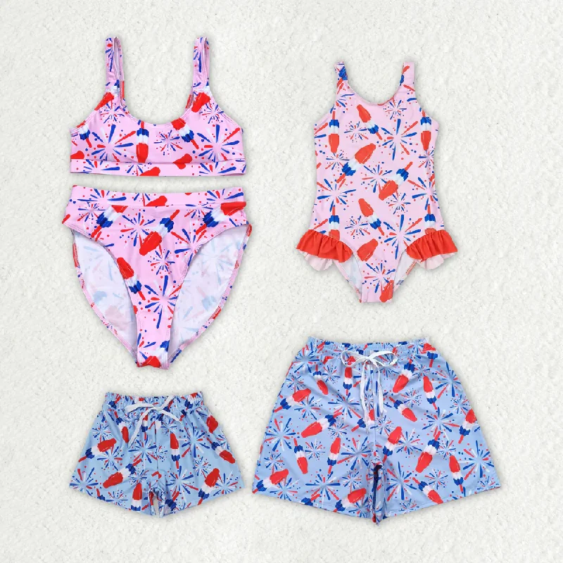 Kids Adult Family Summer Popsicle Trunks Swimsuits Plunge Back Swimsuit