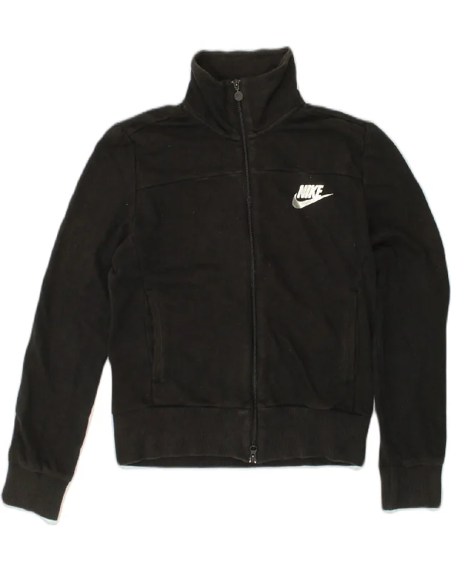 NIKE Womens Tracksuit Top Jacket UK 14 Large Black Cotton Satin Fabric Silk Fabric Chiffon Fabric