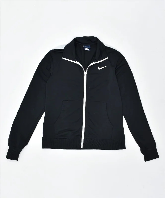 NIKE Womens Tracksuit Top Jacket UK 6 XS Black Polyester Lace Jacket Ribbed Jacket Sequined Jacket