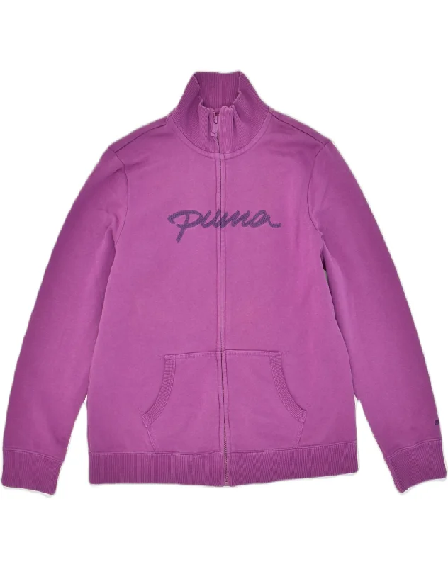 PUMA Womens Graphic Tracksuit Top Jacket UK 14 Large Purple Cotton Print Jacket Jacquard Jacket Embroidered Jacket