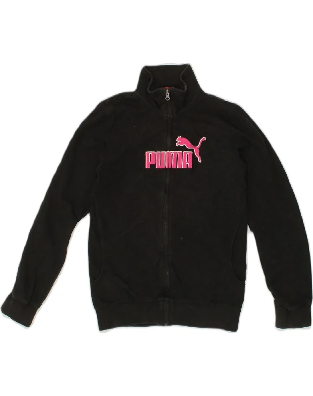 PUMA Womens Graphic Tracksuit Top Jacket UK 30/32 XS Black Cotton Anorak Shell Jacket Lightweight Jacket