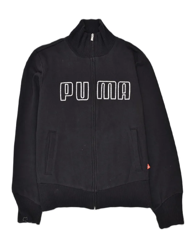 PUMA Womens Tracksuit Top Jacket UK 12 Medium Black Cotton Ribbed Jacket Pleated Jacket Ruffled Jacket