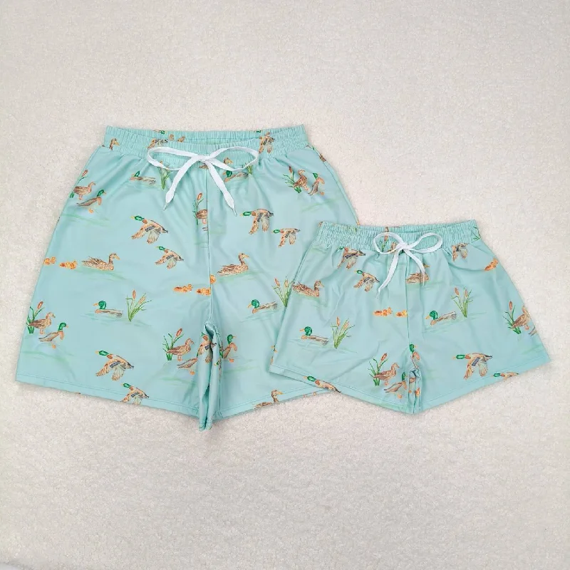 S0428 Adult male duck light green swimming trunks with kids shorts swim Retro Swimwear Style